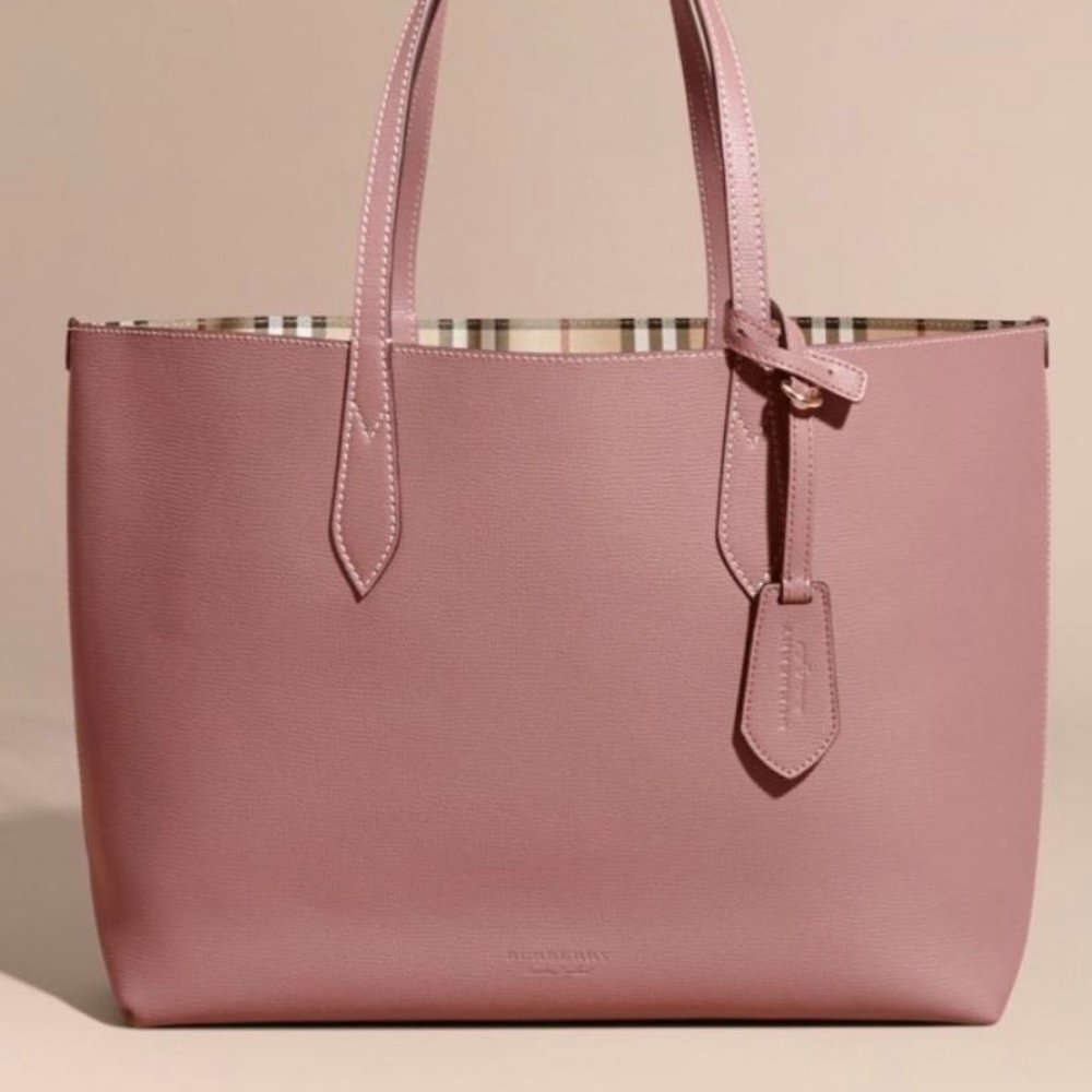 Burberry Pink Medium Reversible and Check Canvas Tote